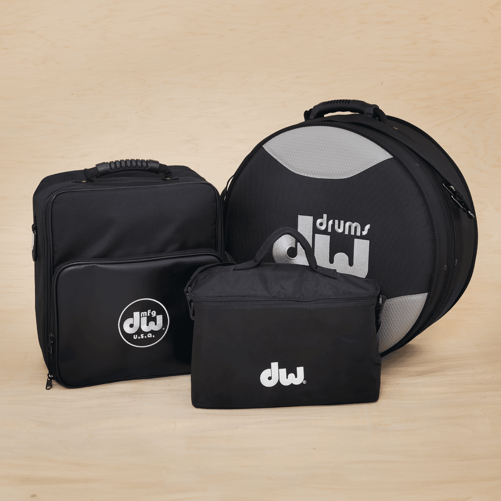 This trio of DW snare, pedal, and hardware cases feature high-quality nylon construction.